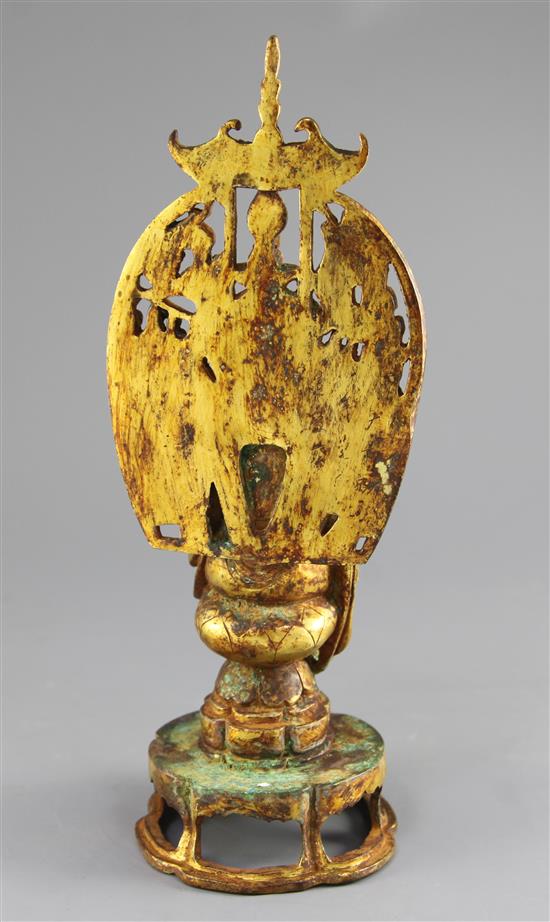 A Chinese gilt bronze seated figure of a Bodhisattva, Han dynasty style, height 31.5cm